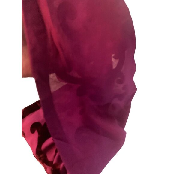 Vtg Anne Klein Sheer Nylon Velvet Plum Wine Scroll w Fringe Neck Scarf 7" x 64" - Picture 2 of 11